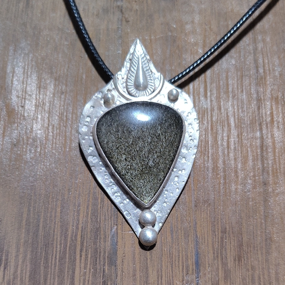 Sterling Silver Silversheen Obsidian Teardrop Pendant Necklace